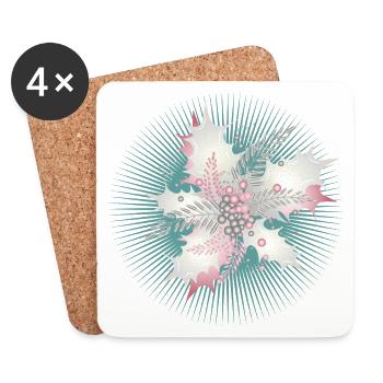 Branche de houx en blanc, argent, vert et rose sombre - Dessous de verre (lot de 4) - blanc - Devant