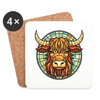 Highland Cow Aquarelle Colorée Animal Cartoon - Dessous de verre (lot de 4) - blanc - Devant