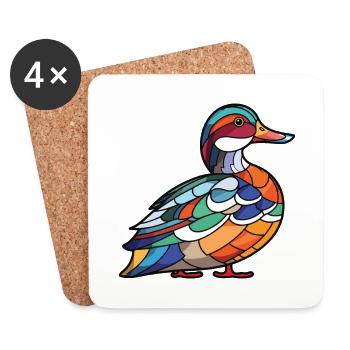 Mandarin Duck Colorful Watercolor Animal Cartoon - Coasters (set of 4) - white - Front