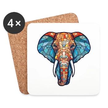 Illustration animale aquarelle colorée d’éléphant - Dessous de verre (lot de 4) - blanc - Devant