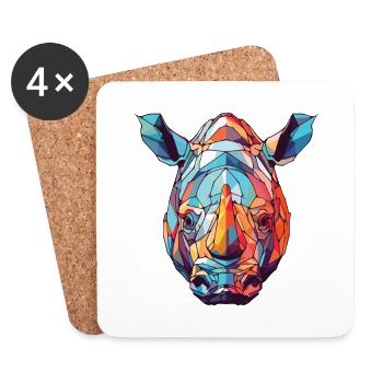Rhinocéros aquarelle colorée Animal animal de compagnie Illustration - Dessous de verre (lot de 4) - blanc - Devant