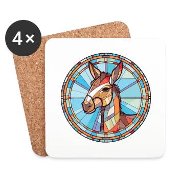 Donkey Colorful Watercolor Animal Pet Illustration - Coasters (set of 4) - white - Front