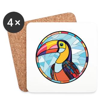 Toucan aquarelle colorée Animal animal de compagnie Illustration - Dessous de verre (lot de 4) - blanc - Devant