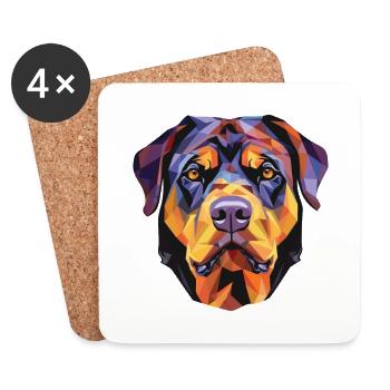 Rottweiler Chien Aquarelle Colorée Animal Cartoon - Dessous de verre (lot de 4) - blanc - Devant