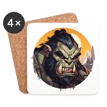Mächtiger Ork Krieger Fantasy RPG Shirt - Untersetzer (4er-Set) - Weiß - Vorne