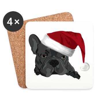 Bulldogge mit Weihnachtsmütze - Untersetzer (4er-Set) - Weiß - Vorne