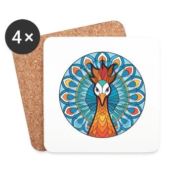 Peacock Colorful Watercolor Animal Illustration - Coasters (set of 4) - white - Front