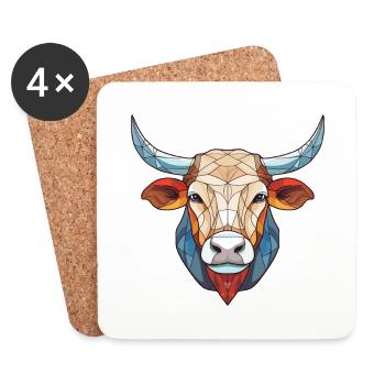 Bull Colorful Watercolor Animal Pet Illustration - Coasters (set of 4) - white - Front