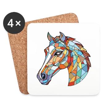 Pferd buntes Aquarell Tier Haustier Illustration - Untersetzer (4er-Set) - Weiß - Vorne