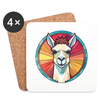 Lamas aquarelle colorée Animal animal Illustration d’animaux de compagnie - Dessous de verre (lot de 4) - blanc - Devant