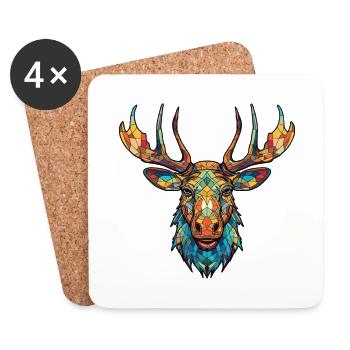 Elch buntes Aquarell Tier Haustier Illustration - Untersetzer (4er-Set) - Weiß - Vorne