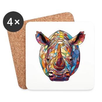 Nashorn buntes Aquarell Tier Illustration - Untersetzer (4er-Set) - Weiß - Vorne