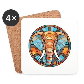 Illustration animale aquarelle colorée d’éléphant - Dessous de verre (lot de 4) - blanc - Devant