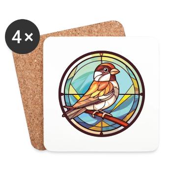 Sparrow Colorful Watercolor Animal Illustration - Coasters (set of 4) - white - Front
