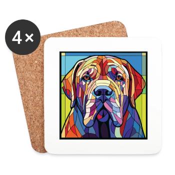 Mastiff napolitain chien race aquarelle colorée - Dessous de verre (lot de 4) - blanc - Devant