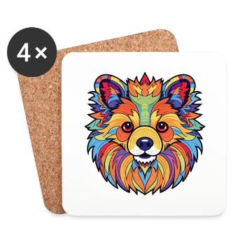 Pomeranian Dog Breed Watercolor Glass Illustration - Coasters (set of 4) - white - Front