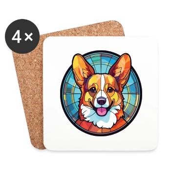 Corgi chien race coloré aquarelle illustration - Dessous de verre (lot de 4) - blanc - Devant
