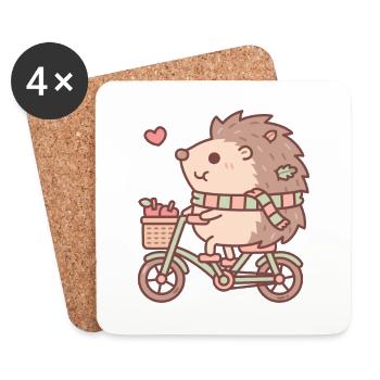 Niedlicher Igel, der auf dem Fahrrad reitet - Untersetzer (4er-Set) - Weiß - Vorne