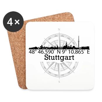 Skyline Stuttgart - Untersetzer (4er-Set) - Weiß - Vorne
