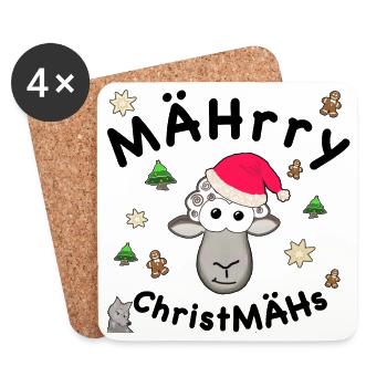 MÄHrry ChristMÄHs, Weihnachten, lustiges Schaf - Untersetzer (4er-Set) - Weiß - Vorne