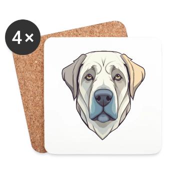 Kangal chien race dessin animé Kawaii Illustration - Dessous de verre (lot de 4) - blanc - Devant