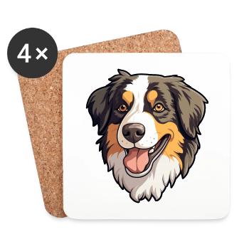 North American Shepherd Dog Breed Cartoon Kawaii I - Coasters (set of 4) - white - Front