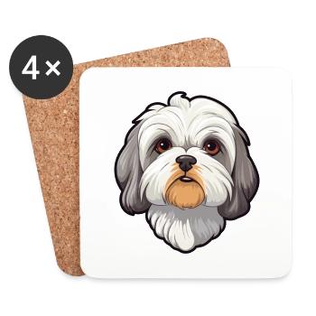Maltais Shih Tzu Chien Race Cartoon Kawaii Illustra - Dessous de verre (lot de 4) - blanc - Devant