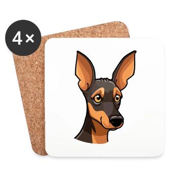 Manchester Terrier Dog Breed Cartoon Kawaii Illust - Coasters (set of 4) - white - Front
