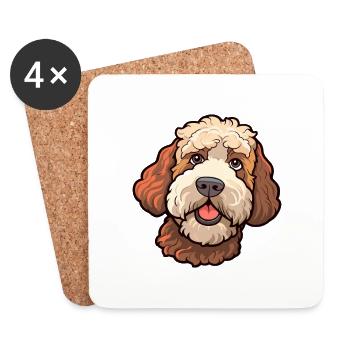 Lagotto Romagnolo chien race Cartoon Kawaii Illustr - Dessous de verre (lot de 4) - blanc - Devant