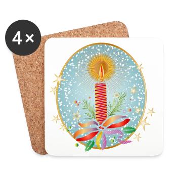 red christmas candle for christmas in frame - Coasters (set of 4) - white - Front