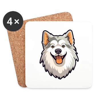 Hokkaido Dog Breed Cartoon Kawaii Illustration - Coasters (set of 4) - white - Front