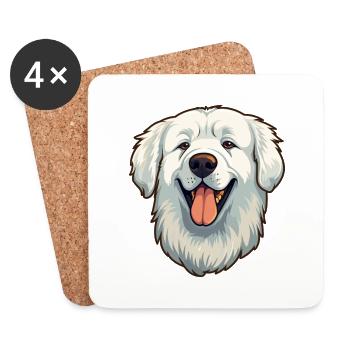 Grande race de chien des Pyrénées Cartoon Kawaii Illustrati - Dessous de verre (lot de 4) - blanc - Devant
