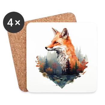 Renard géométrique avec forêt à l’aspect triangulaire - Dessous de verre (lot de 4) - blanc - Devant