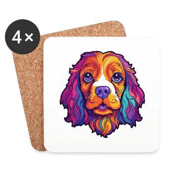 Cavalier chien race dessin animé kawaii illustration - Dessous de verre (lot de 4) - blanc - Devant