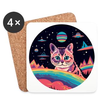 Chat avec des ovnis dans l’espace - Dessous de verre (lot de 4) - blanc - Devant