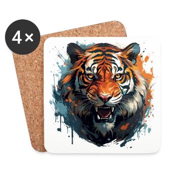 Bengal Tiger – King Tiger Face Zoo - Coasters (set of 4) - white - Front