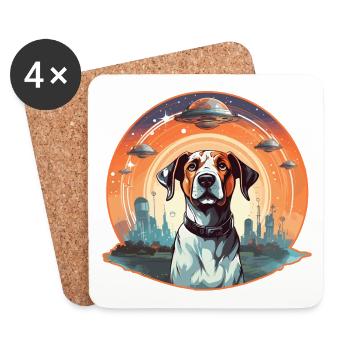 Dog with UFOs Dog Lovers Dogs - Coasters (set of 4) - white - Front