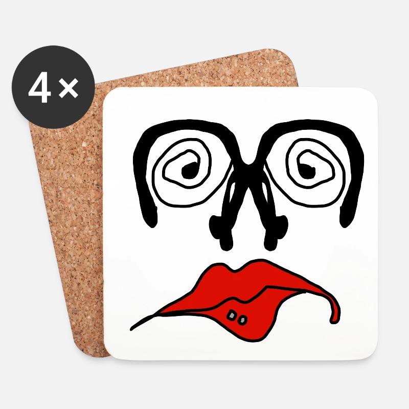 Rote Lippen Grafik auf Schwarz - Untersetzer (4er-Set) - Weiß