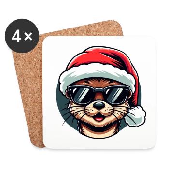 Otter Weihnachten Trendy | Cooles Urlaubs-Sweatshirt - Untersetzer (4er-Set) - Weiß - Vorne