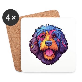 Friesische Wasserhund Rasse Cartoon Kawaii Illustratio - Untersetzer (4er-Set) - Weiß - Vorne