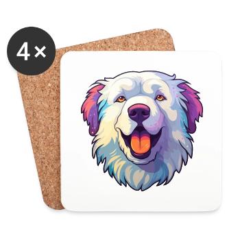 Grande race de chien des Pyrénées Cartoon Kawaii Illustrati - Dessous de verre (lot de 4) - blanc - Devant