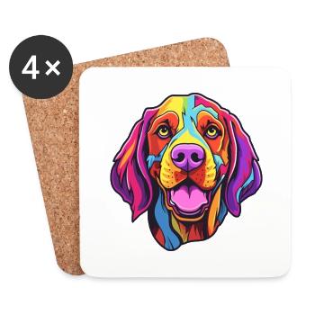 Français Gascogne Pointer chien race Cartoon Kawaii Il - Dessous de verre (lot de 4) - blanc - Devant