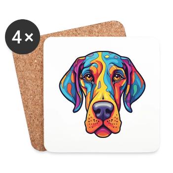 Dogue allemand race de chien Cartoon Kawaii Illustration - Dessous de verre (lot de 4) - blanc - Devant