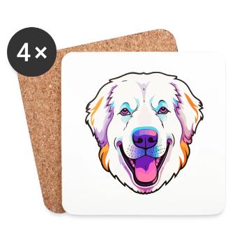 Kuvasz Hunderasse Karikatur Kawaii Illustration - Untersetzer (4er-Set) - Weiß - Vorne