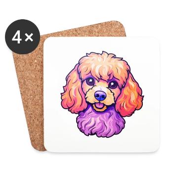 Caniche miniature chien race Cartoon Kawaii Illustra - Dessous de verre (lot de 4) - blanc - Devant