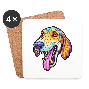 Leopard Hound Dog Breed Cartoon Kawaii Illustratio - Coasters (set of 4) - white - Front