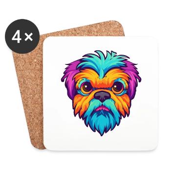 Griffon Bruxellois Race De Chien Cartoon Kawaii Illust - Dessous de verre (lot de 4) - blanc - Devant