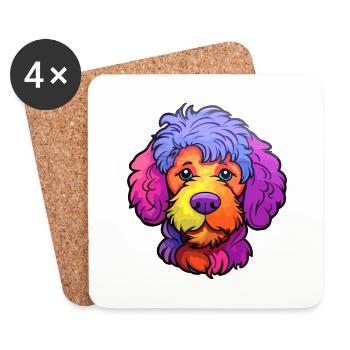 Allemand Sheeppoodle chien race Cartoon Kawaii Illust - Dessous de verre (lot de 4) - blanc - Devant