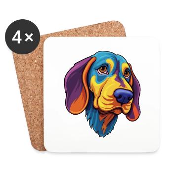 Français Tricolor Hound chien race dessin animé Kawaii Ill - Dessous de verre (lot de 4) - blanc - Devant