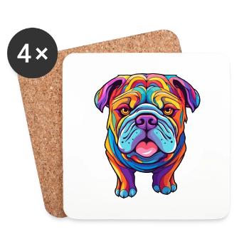 Bouledogue anglais race de chien Cartoon Kawaii Illustrat - Dessous de verre (lot de 4) - blanc - Devant
